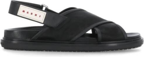 Marni Zwarte Leren en Technische Stoffen Sandalen Black Dames