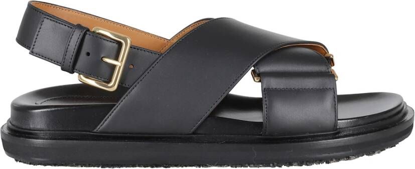 Marni Zwarte leren sandaal met gouden details