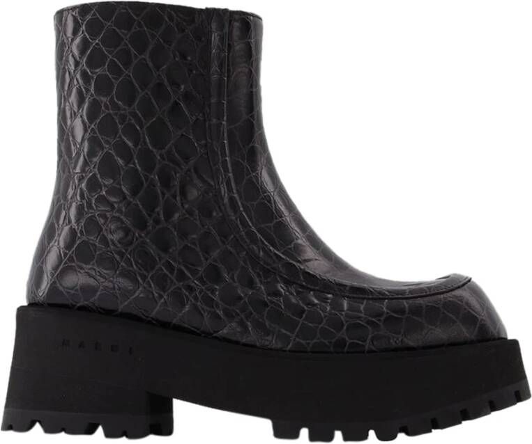 Marni Zwarte Leren Zip Booties Zwart Dames