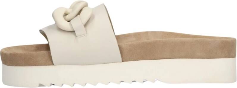 Maruti Witte Leren Slipper met Kettingdetail Beige Dames