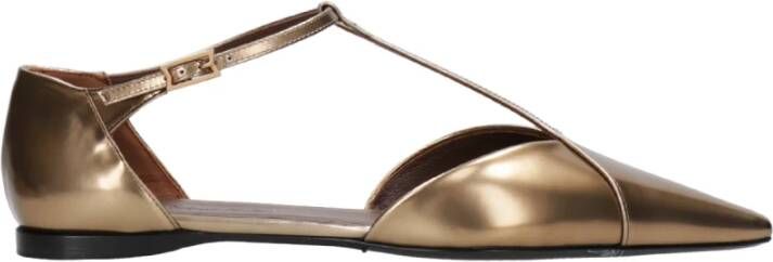 Max Mara Bruine leren platte schoenen met T-bar