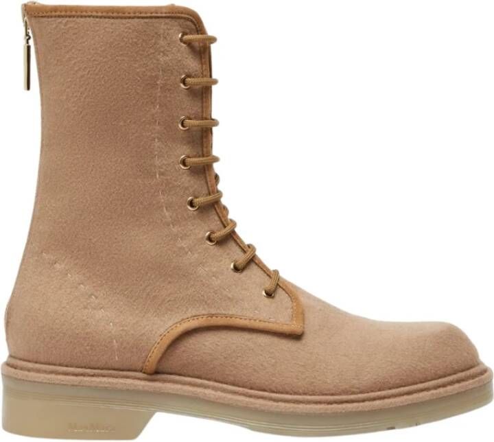 Max Mara Luxe Militaire Stijl Ritslaarzen Beige Dames