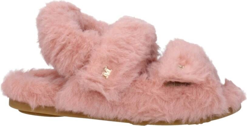 Max Mara Roze Bont Sandaal Eco Bont Band Sluiting