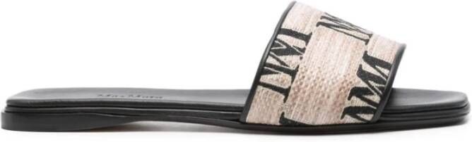 Max Mara Slippers met Logo Detail Beige Dames