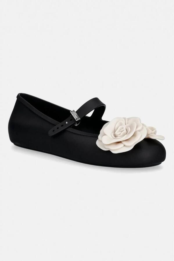 MELISSA Ballerina met riempjes 'Soft Petals' crème zwart