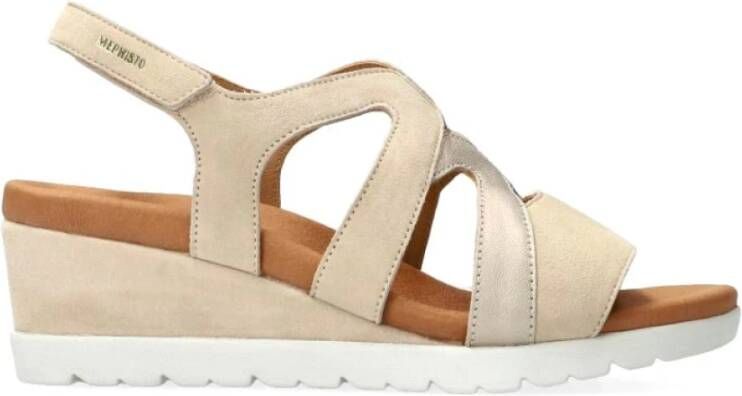 Mephisto Beige sleehak sandaal met klittenbandsluiting