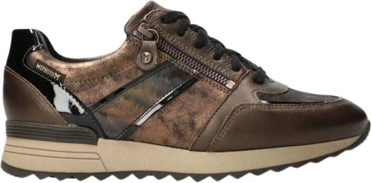 mephisto Bronzen Leren Mix Sneaker voor Dames Brown Dames