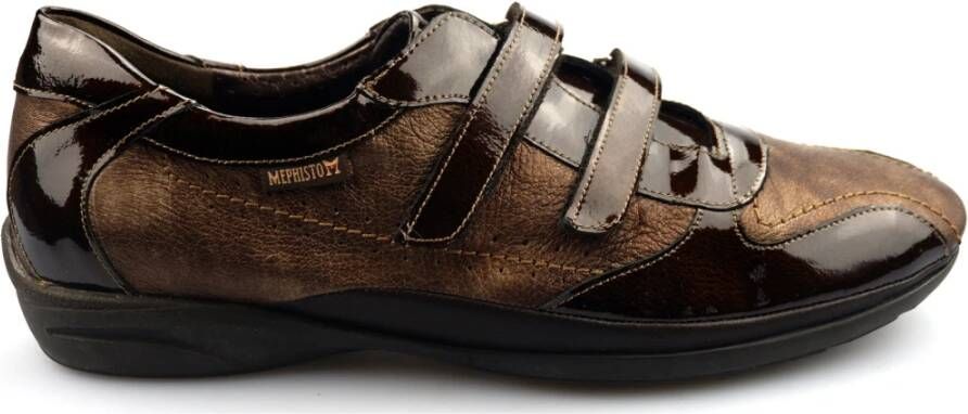 Mephisto Bruine Leren Sneaker met Dubbele Klittenbandsluiting Brown Dames