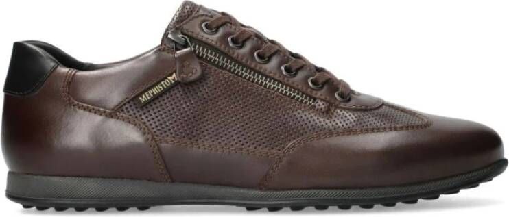 mephisto Bruine veter-zip sneaker voor heren Brown Heren