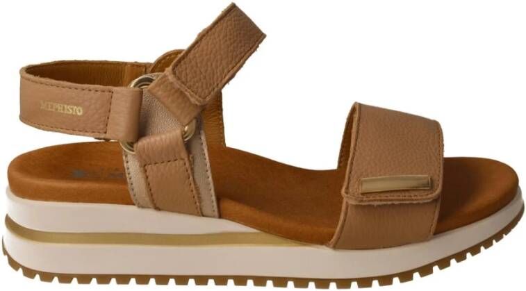 Mephisto Dames Camel Leren Sleehak Sandaal Brown Dames