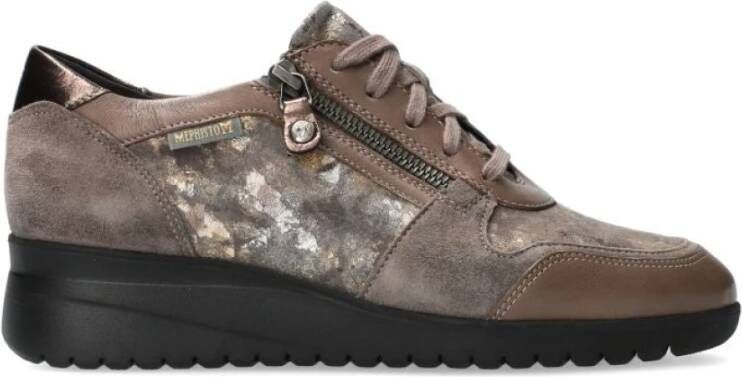 mephisto Dames Donker Taupe Leren Suède Sneaker Beige Dames