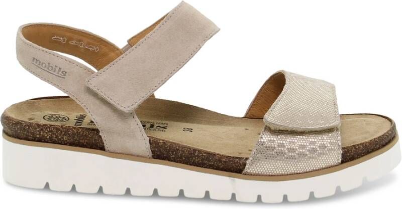 Mephisto Platte sandalen voor vrouwen in gelamineerd bedrukt Beige Dames