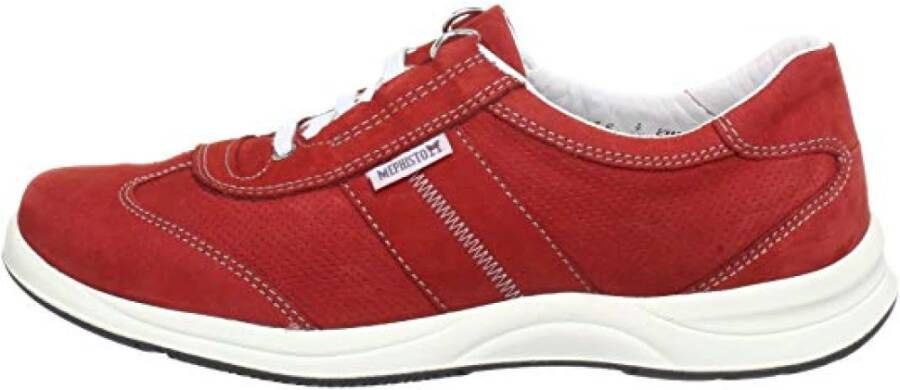 Mephisto Rode Nubuck Veterschoenen met Perforaties voor Dames Red Dames