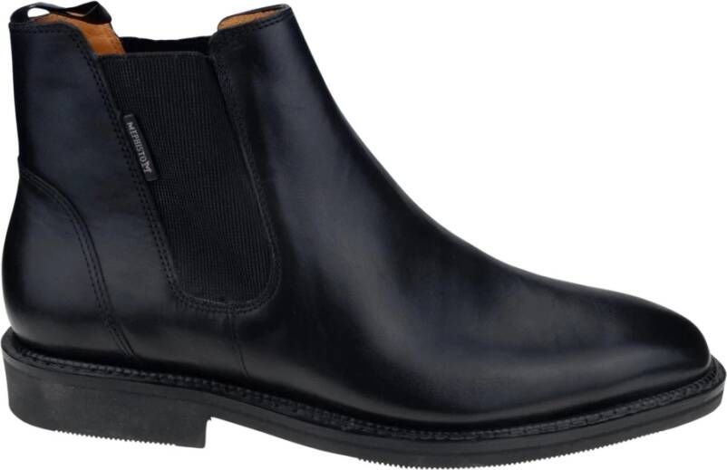 mephisto Zwarte Leren Chelsea Stijl Enkellaars Black Heren
