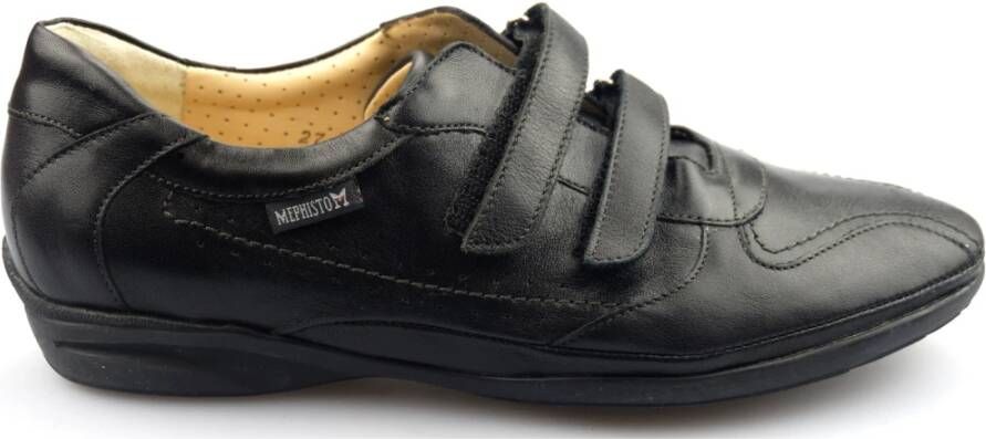 Mephisto Zwarte Leren Sneaker met Dubbele Klittenbandsluiting Black Dames