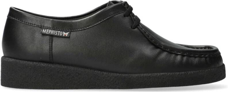 mephisto Zwarte Leren Veterschoen voor Dames Black Dames