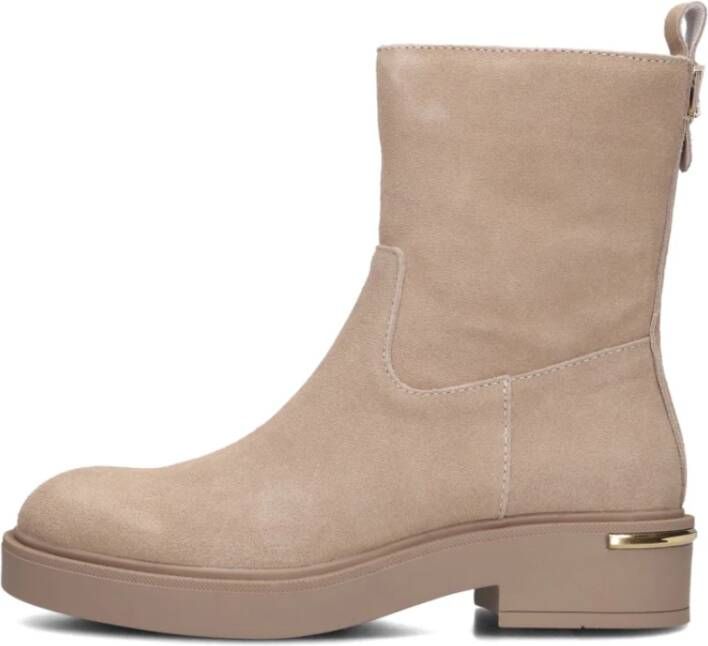 Mexx Beige Suède Enkellaarzen met Gouden Detail Beige Dames