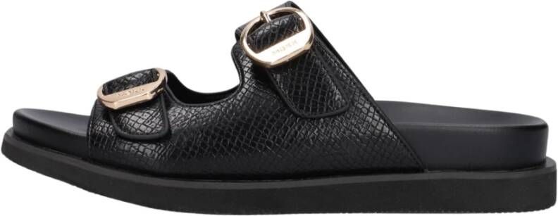 Mexx Zwarte Leatherlook Reptielenprint Slippers