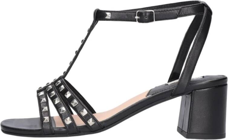 Mexx Zwarte Leren Sandalen met Pyramide Studs Black Dames