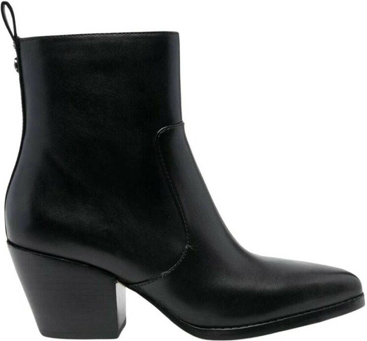 Michael Kors Zwarte leren enkellaarzen in Texaanse stijl Black Dames
