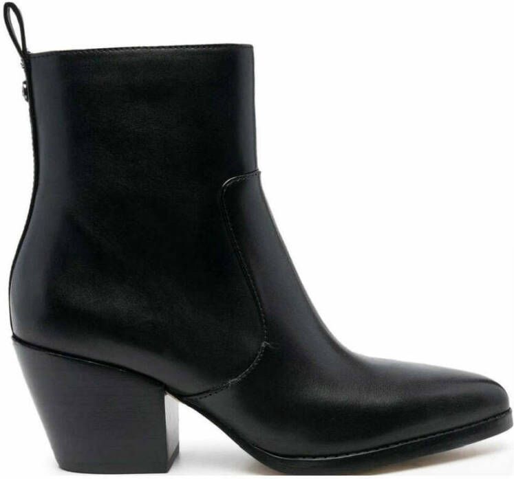 Michael Kors Zwarte leren enkellaarzen in Texaanse stijl Black Dames