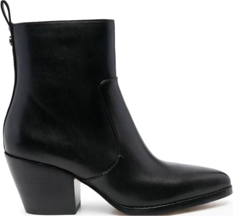 Michael Kors Zwarte leren enkellaarzen in Texaanse stijl Black Dames