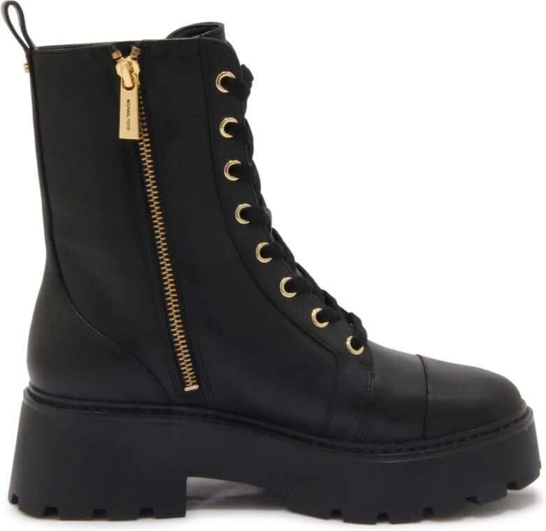 Michael Kors Zwarte Gevechtslaars met Gouden Accenten Black Dames