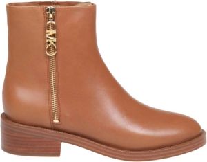 Michael Kors Leren Flat Bootie in Bagagekleur Bruin Dames