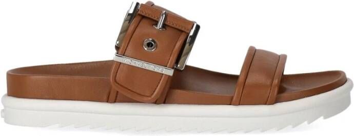 Michael Kors Lichtbruine Leren Slide Sandaal Brown Dames