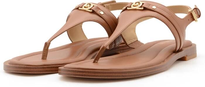 Michael Kors Bruin leren T-strap platte sandalen
