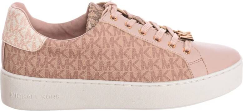 Michael Kors Ronde Canvas Sneakers met Merkprint Pink Dames