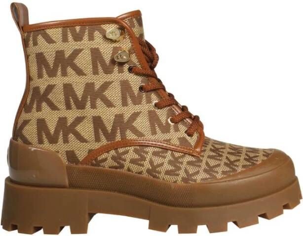 Michael Kors Payton Logo Jacquard Combat Boot Beige Dames