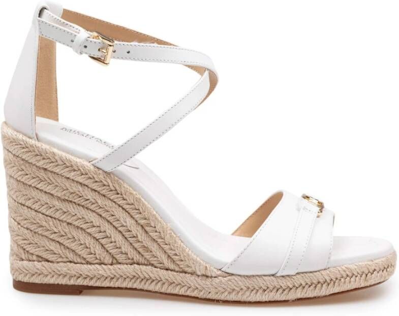 Michael Kors Witte Leren Sleehak Sandaal met Jute