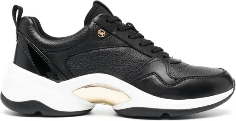 Michael Kors Low-Top Sneakers Orion Black Leather Trainers With Textured Finish in zwart