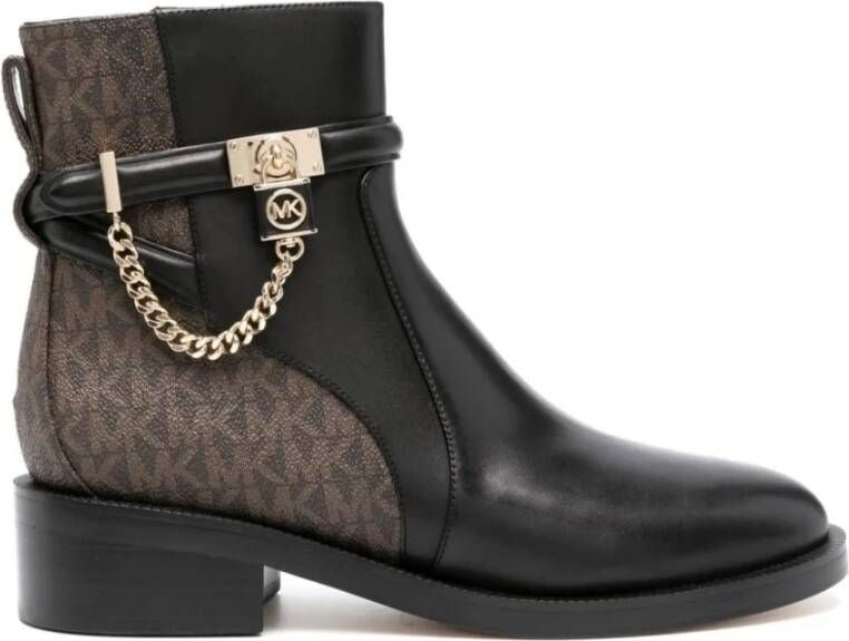 Michael Kors Hamilton Ankle Boots met Versiering en Logo Black Dames