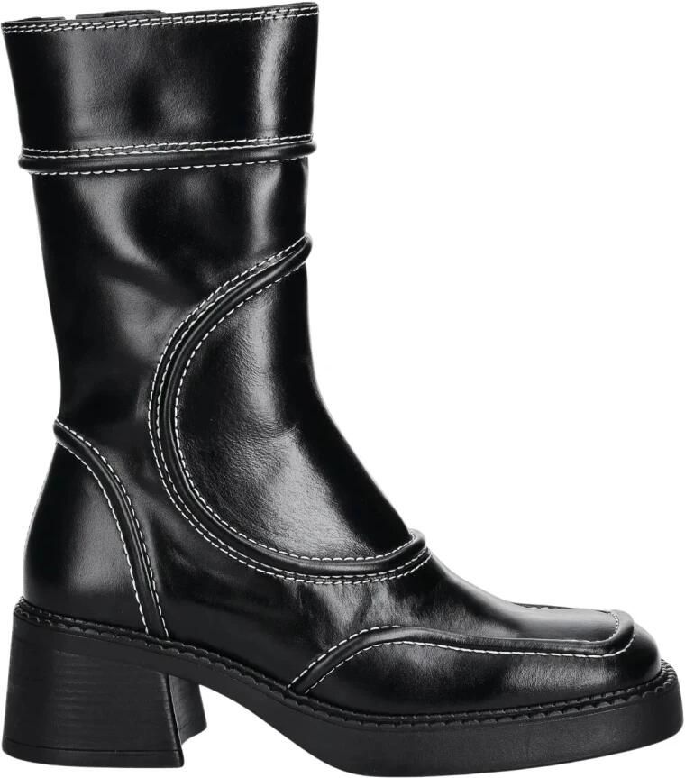Miista Leren enkellaarzen met contraststiksels Black Dames