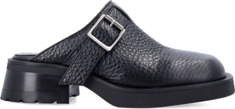 Miista Zwarte Gespte Leren Sandalen