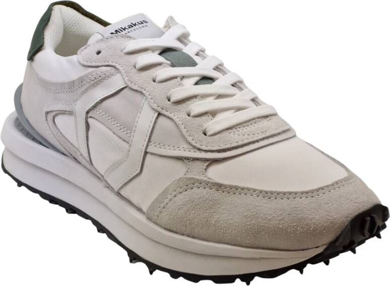 Mikakus Barcelona Beige Logo Witte Rubberen Zool Sneakers