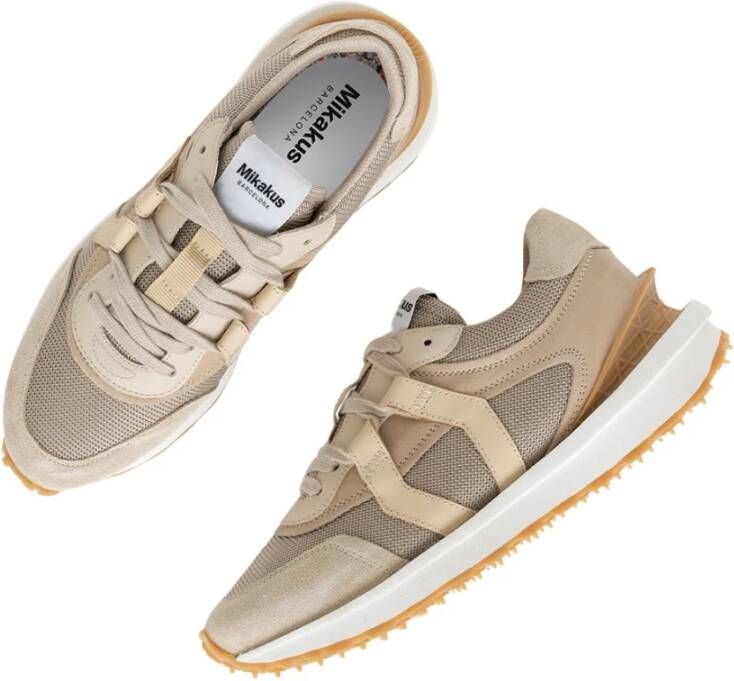 Mikakus Barcelona Beige Nylon Sneakers met Leren en Suède Details Beige Unisex