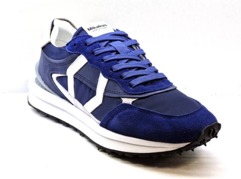 Mikakus Barcelona Blauwe Sneakers Witte Rubberen Zool