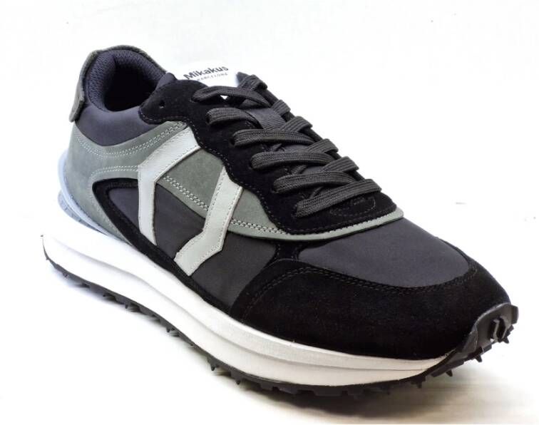 Mikakus Barcelona Zwart Groene Sneakers Rubberen Zool