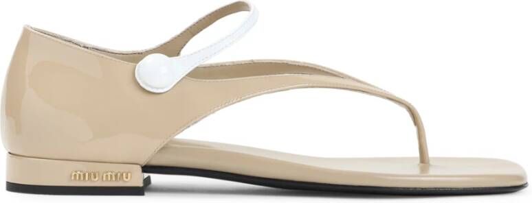Miu Beige Patentleren Teenslippers