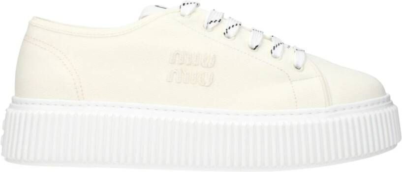 Miu Beige Stoffen Platform Sneakers met Logo's