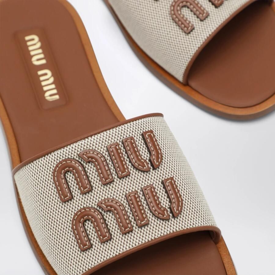 Miu Canvas en Leren Slippers - Foto 2