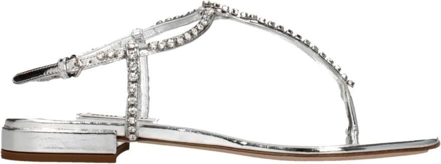 Miu Grijze Leren Flip-Flop Sandalen