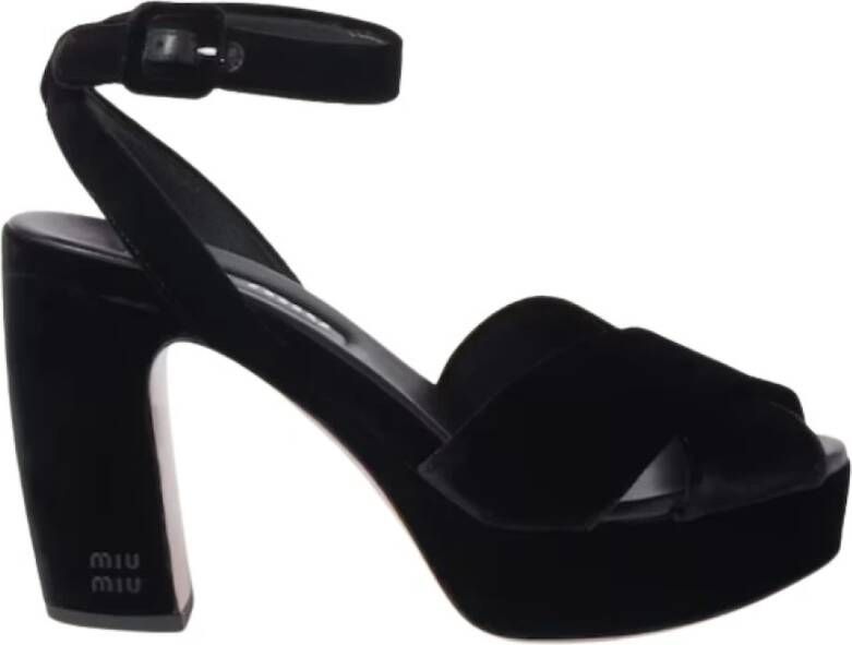 Miu Fluwelen Sandalen met Gebogen Hak Black Dames