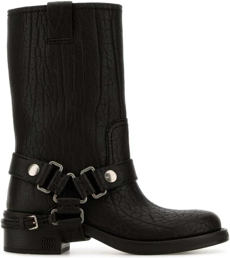 Miu Harness Leather Mid Boots