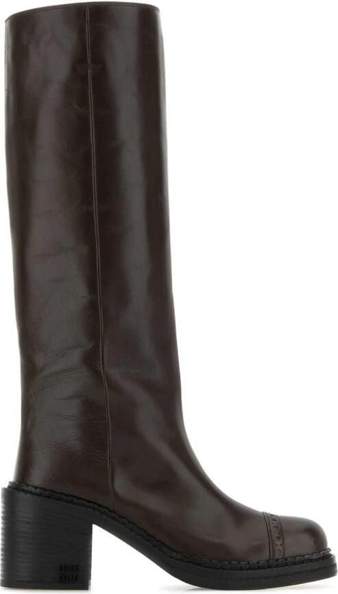 Miu Leren kniehoge laarzen met blokhak