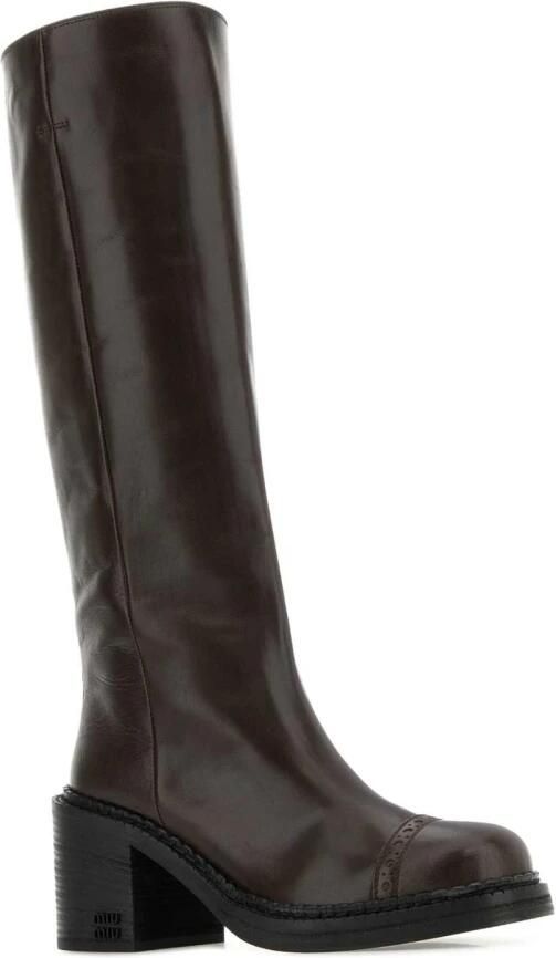 Miu Leren kniehoge laarzen met blokhak - Foto 2