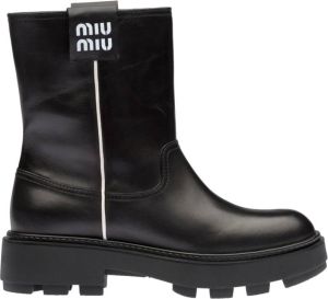 Miu Leren Logo Laarzen Zwart Dames